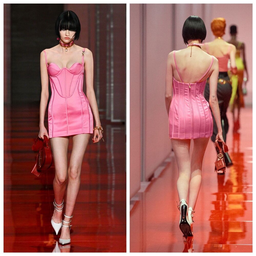 NWT Versace Mini Dress IT 40 US 4 Runway 2022 Medusa Corset Satin Pink $7,395 - Picture 2 of 16